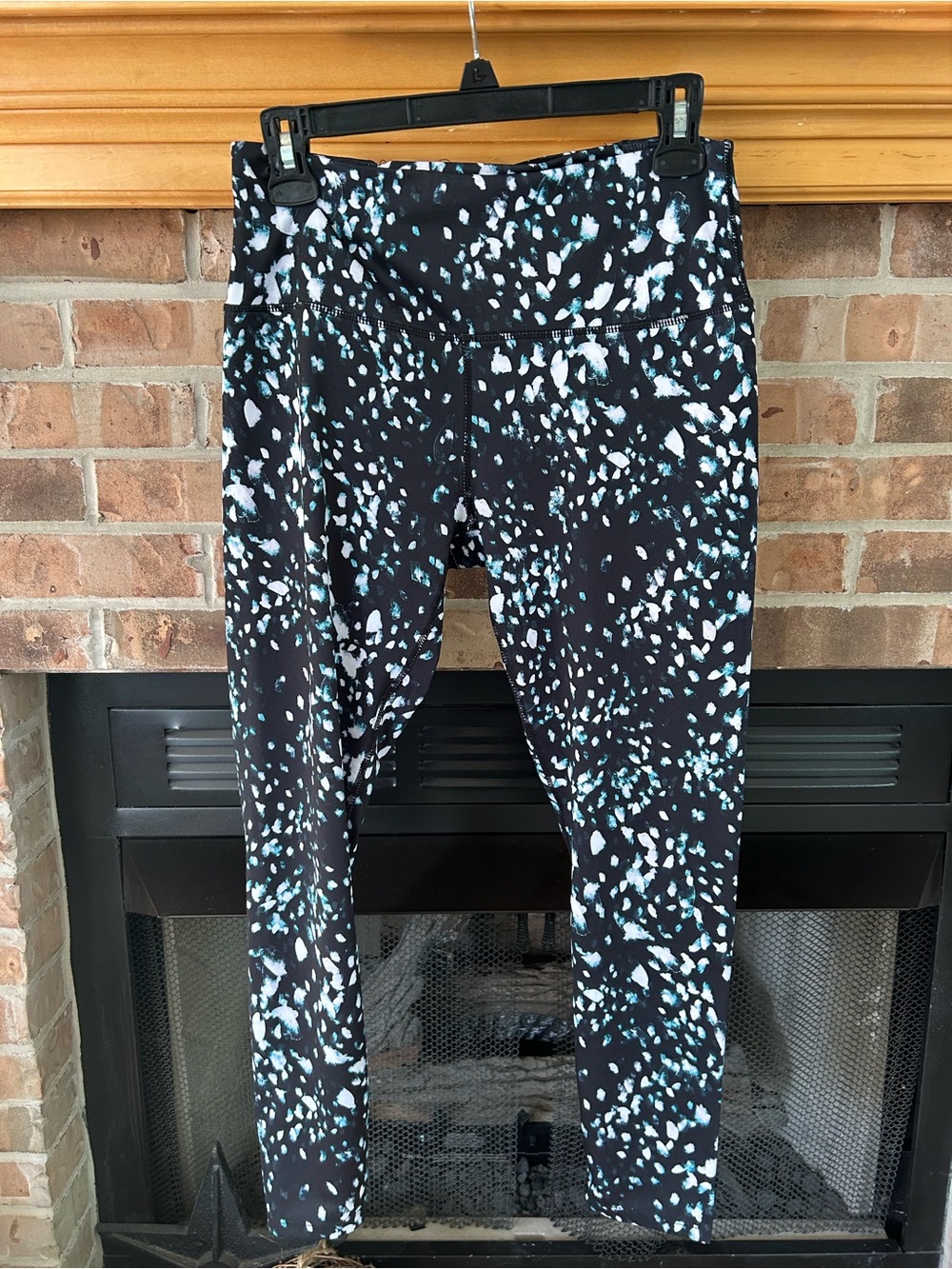 Layer 8 Black Leggings with White and Teal Speckle